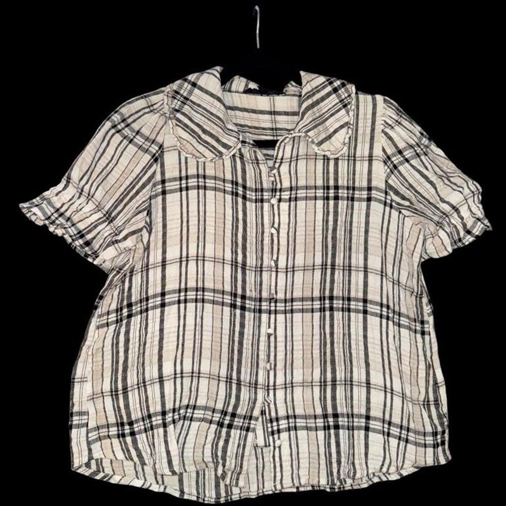 Jane + Delancey Plaid Peter Pan Collar Blouse Women's Small